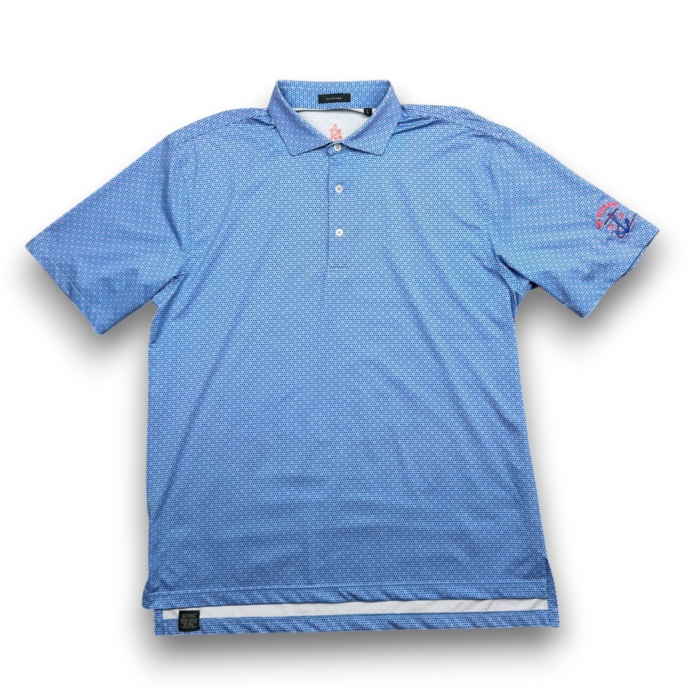Turtleson Polo Shirt Mens L Blue Polka Dot The Waterfront 1981 Short Sleeve Golf